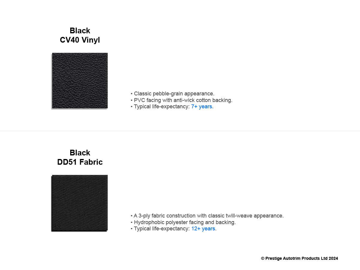 Cabriotex® ビニール & ファブリック for 幌, コンバーチブルトップ（幌）, Soft Tops, Roofs, トノーカバー, Hood Covers | Prestige Autotrim Products Ltd